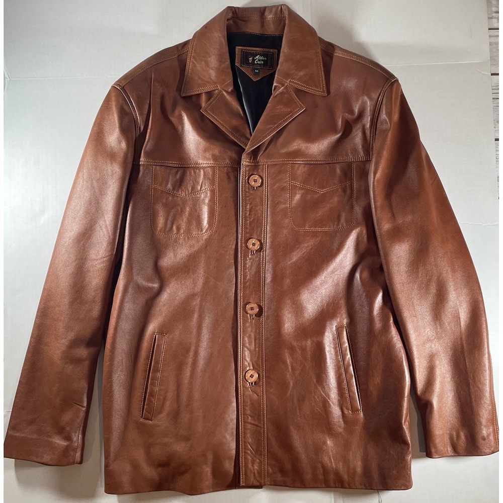 Vintage Atlas Cuir Leather Jacket Men's Size 60 XL Brown Caramel Coat Retro 70s